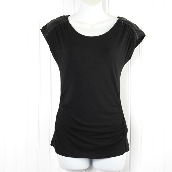 Calvin Klein Collection Tops - Calvin Klein Women's Black Short Zipper Shoulder Sleeve Knit Top Open Back Sz XS